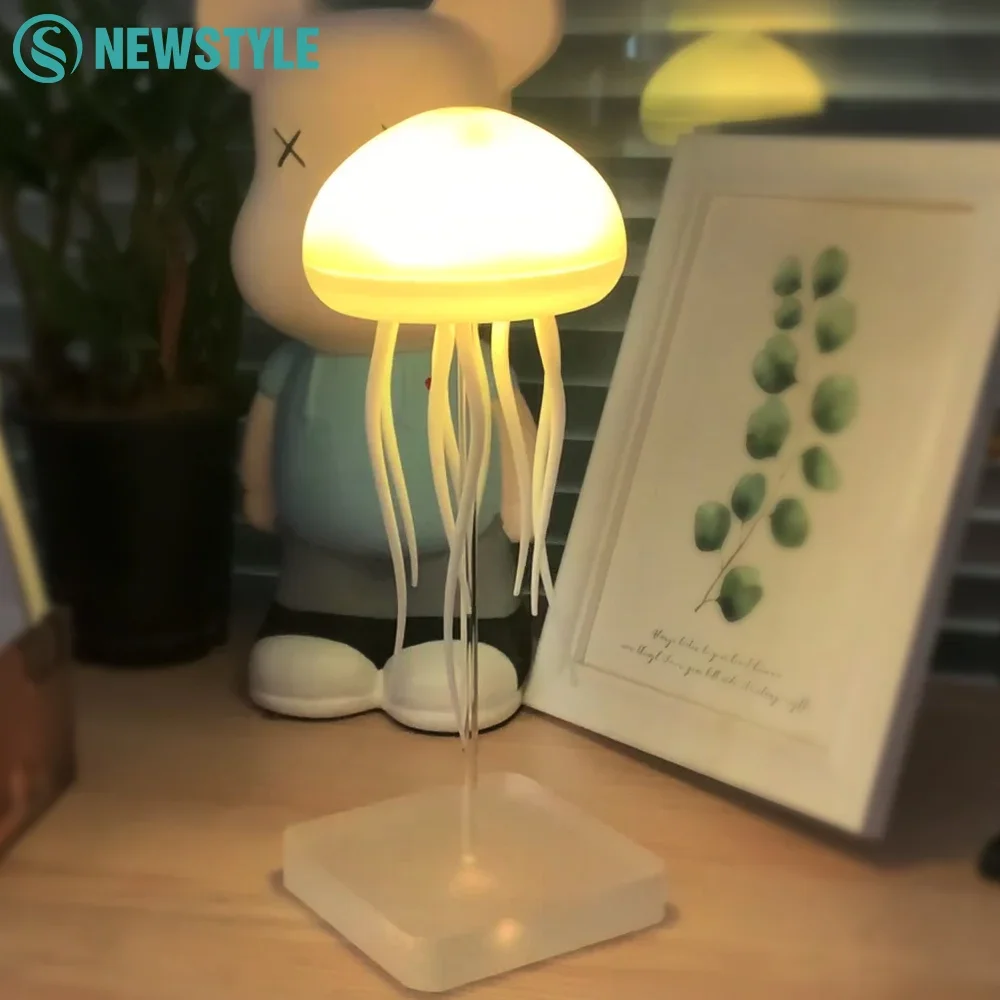 Jellyfish LED Night Light RGB Adjustable Color Active Tentacle USB Rechargeable Bedside Lamp with Polished Base Jellyfish Lights